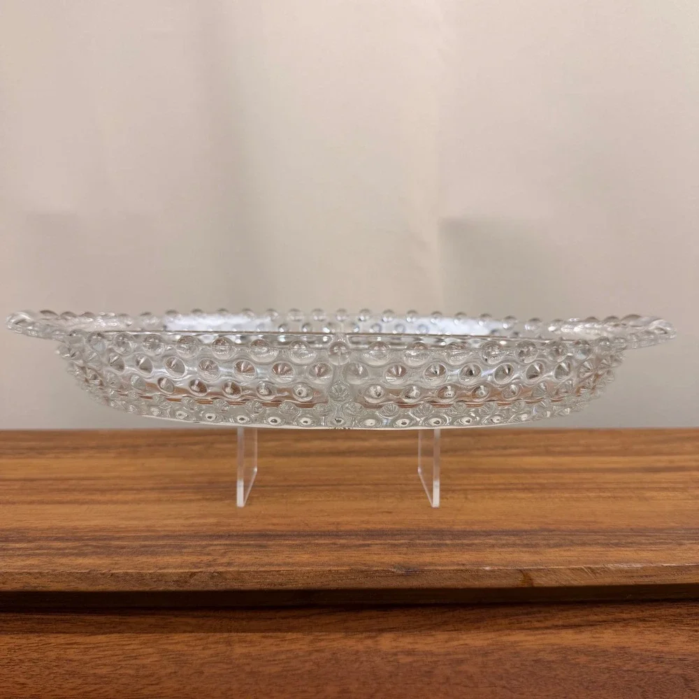 Vintage Duncan Miller Clear Hobnail Glass Divided Relish Dish Serving Tray